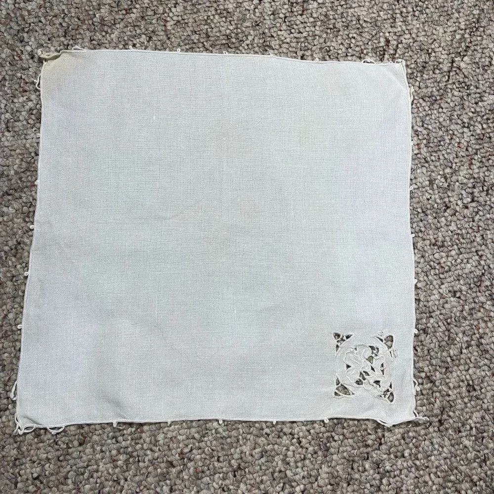 VTG SET OF 4 Linen Cut Work Corner Square Napkins 13